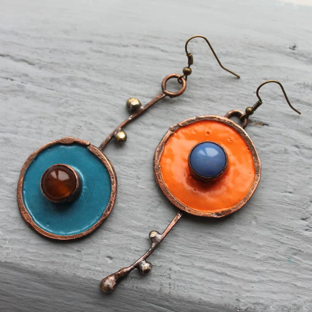 Boucles d'oreilles vintage en émail peint à la main