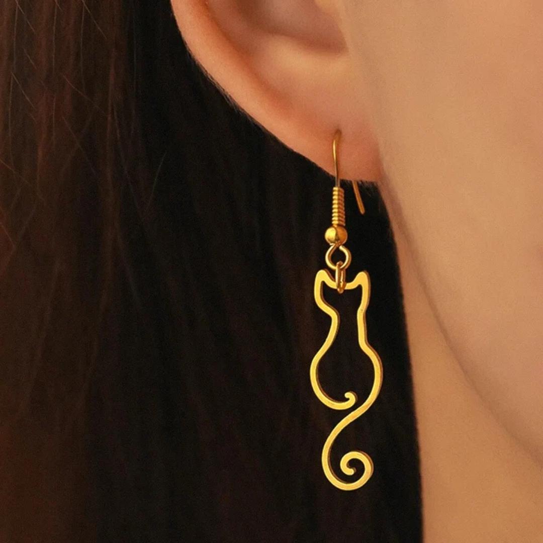 Boucles d’oreilles vintage en forme de chat doré