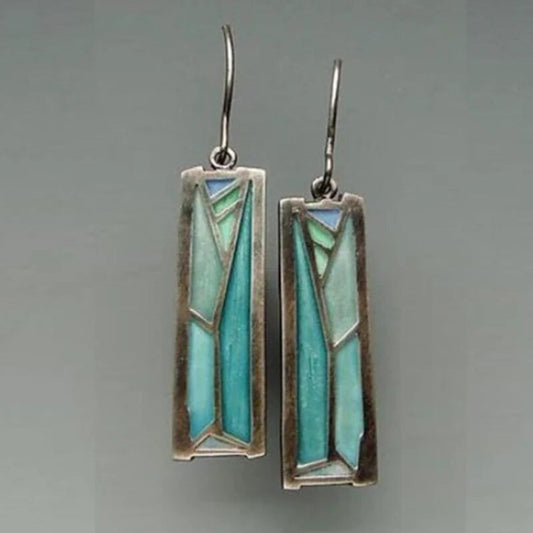 Boucles d'oreilles rectangulaires en émail bleu