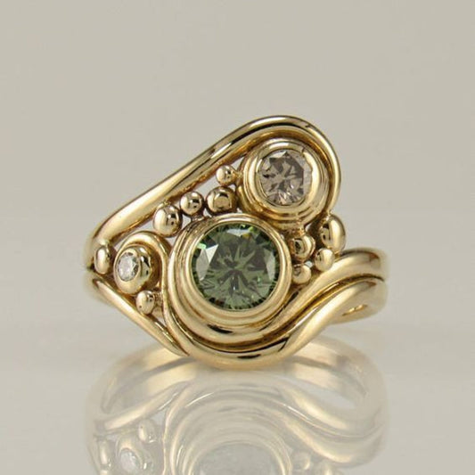 Bague Vintage en or vert avec zirconia