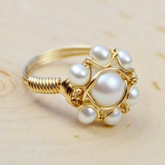 Bague vintage en perles d'incrustation or