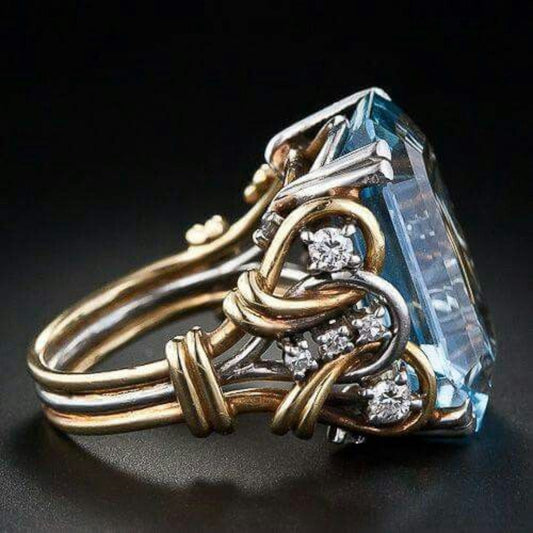 Bague en or avec zircon bleu au look vintage