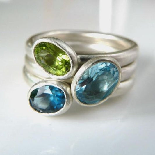 Bague en argent vintage à intarsia ovale et zirconia
