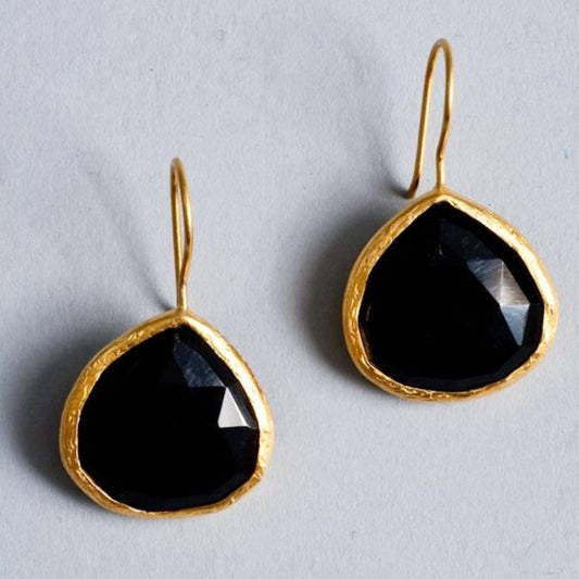 Boucles d'oreilles vintage en pierre noire or