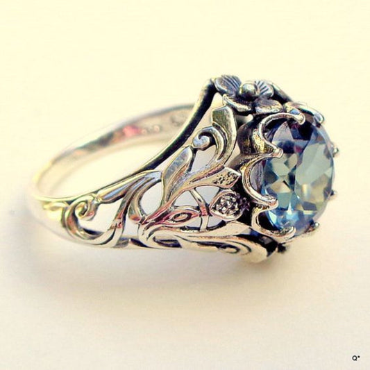 Anneau en argent en verre Blau vintage