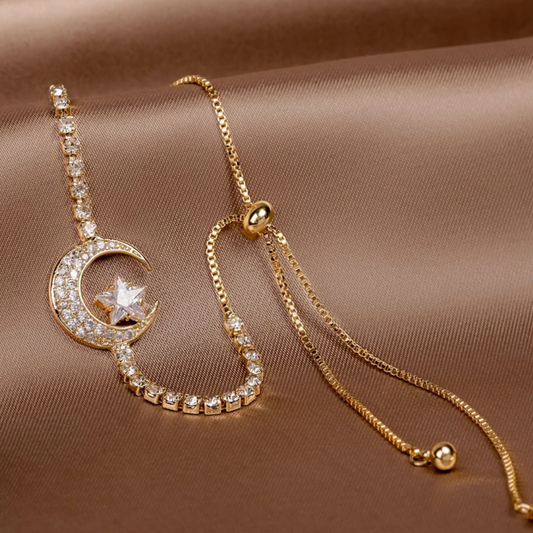 Bracelets pendentif lune en zircon et or