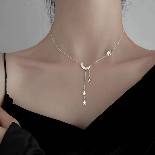 Collier en argent lune et étoiles