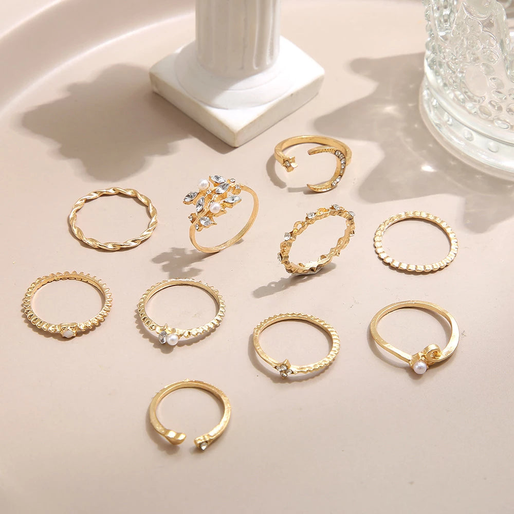 Lot de 10 bagues tchèques en argent et plaquées or