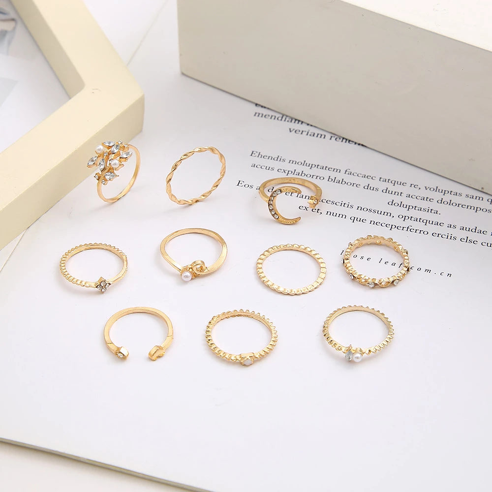 Lot de 10 bagues tchèques en argent et plaquées or
