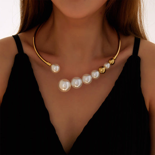 Collier Élégant en Perles Épaisses d'Or et d'Argent