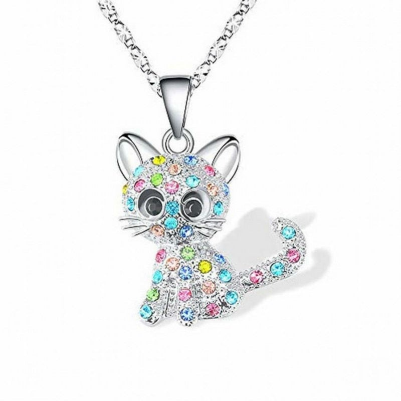 Collier en argent avec chaton bébé et zircons colorés