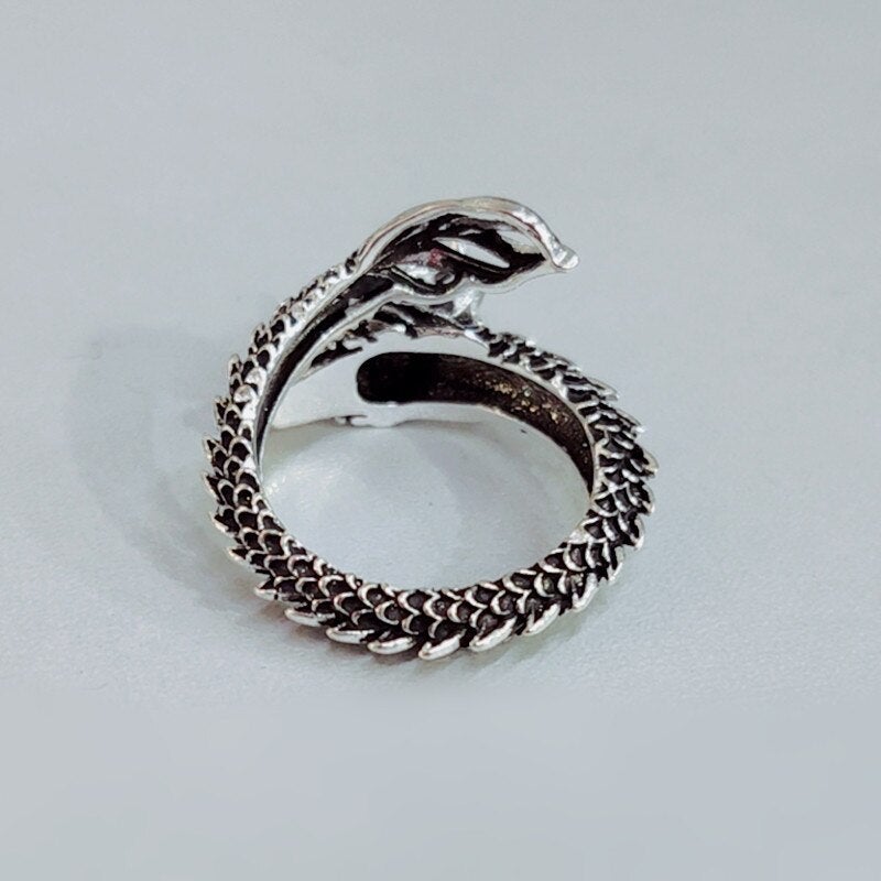 Bague Ajustable en Argent 925 Style Dragon