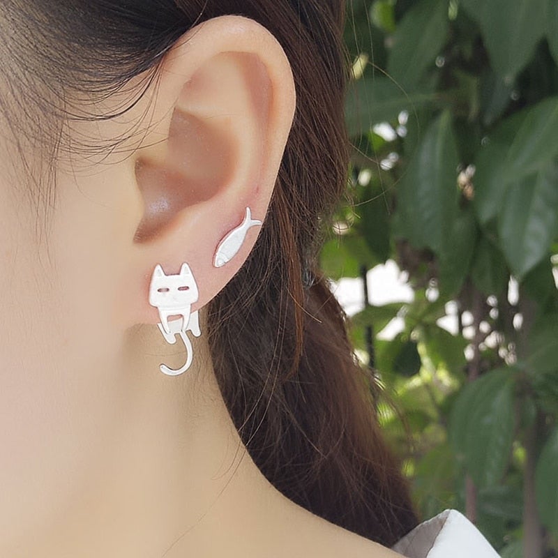 Boucles d'oreilles chatons escalade en argent