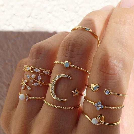 Lot de 10 bagues tchèques en argent et plaquées or
