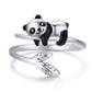 Adorable Bague Ajustable en Argent Sterling 925 avec Motif de Panda