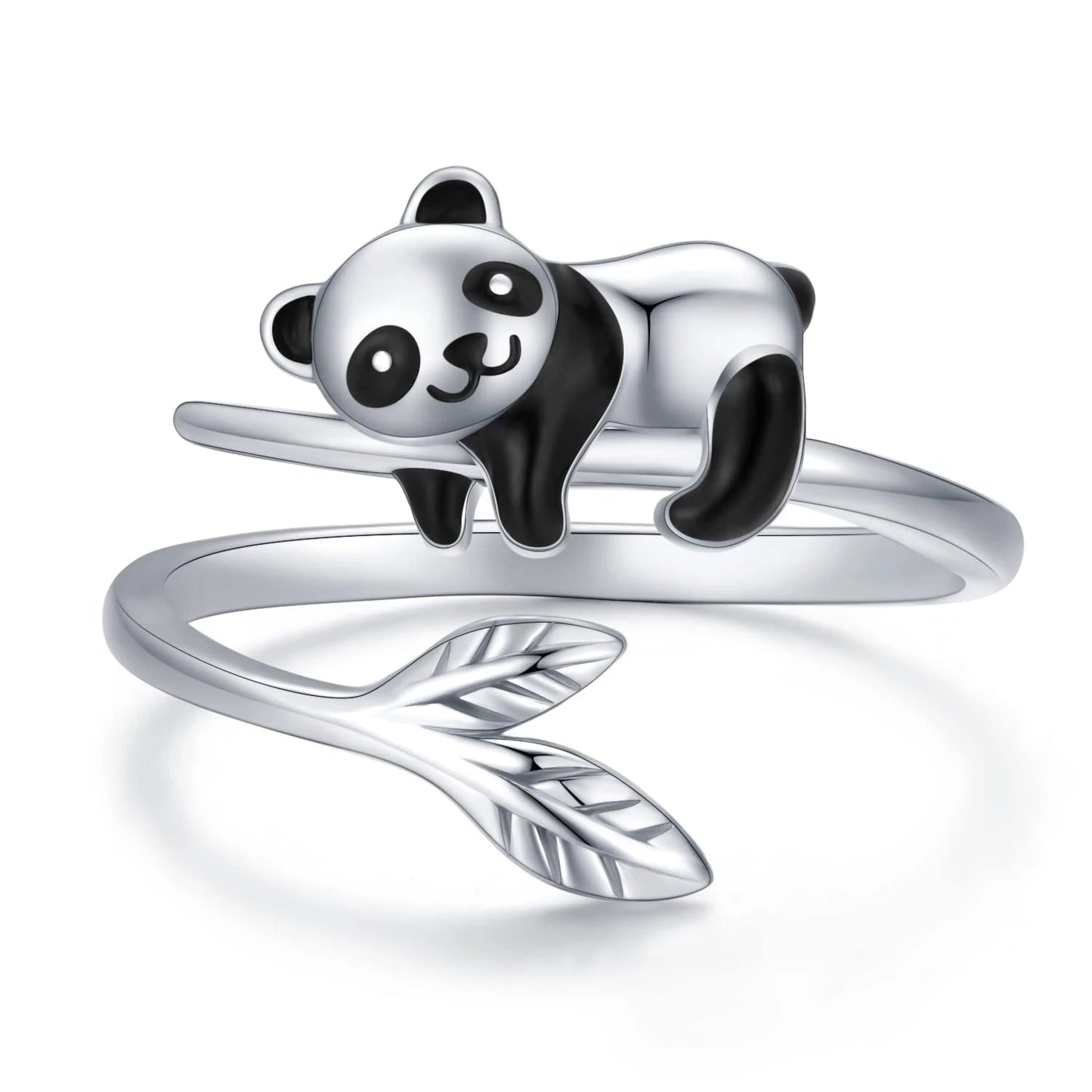 Adorable Bague Ajustable en Argent Sterling 925 avec Motif de Panda
