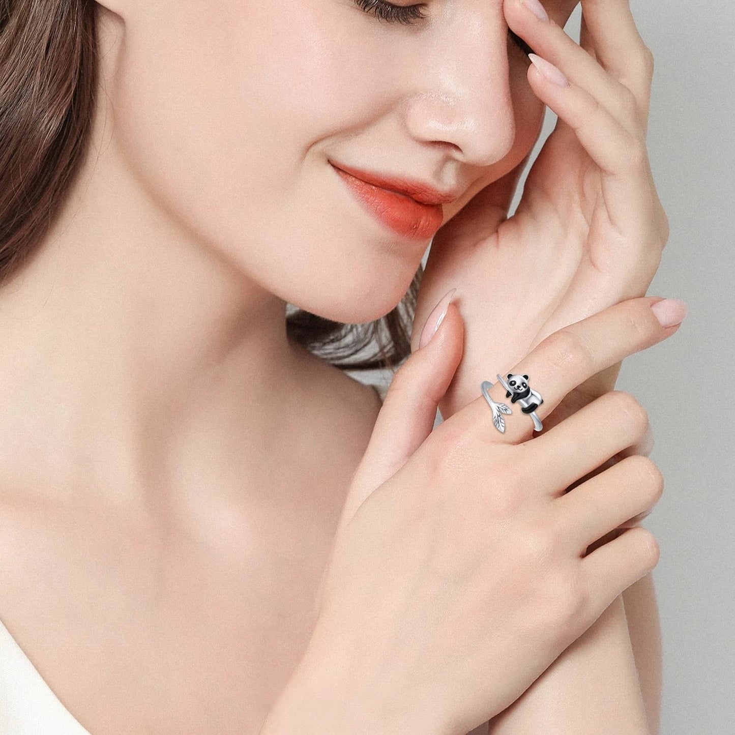 Adorable Bague Ajustable en Argent Sterling 925 avec Motif de Panda