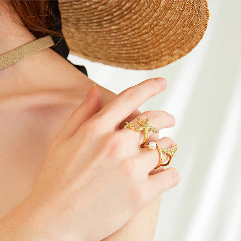 Bague étoile de mer réglable en argent et en or