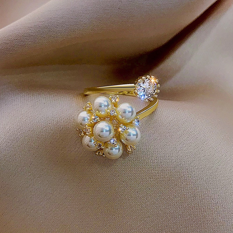 Bague mignonne réglable avec perles