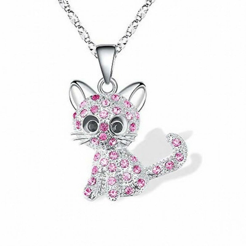 Collier en argent avec chaton bébé et zircons colorés