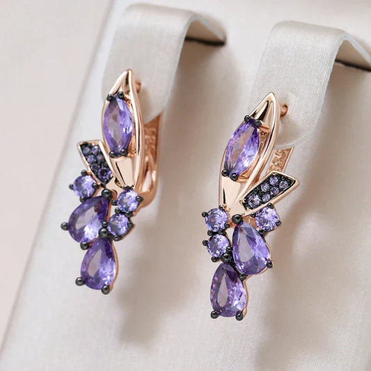 Boucles d'oreilles élégantes Lilas Zirconium en or