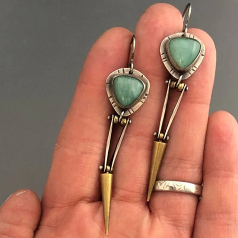 Boucles d'Oreilles Boho Chic en Pierre de Résine Verte Ethnique