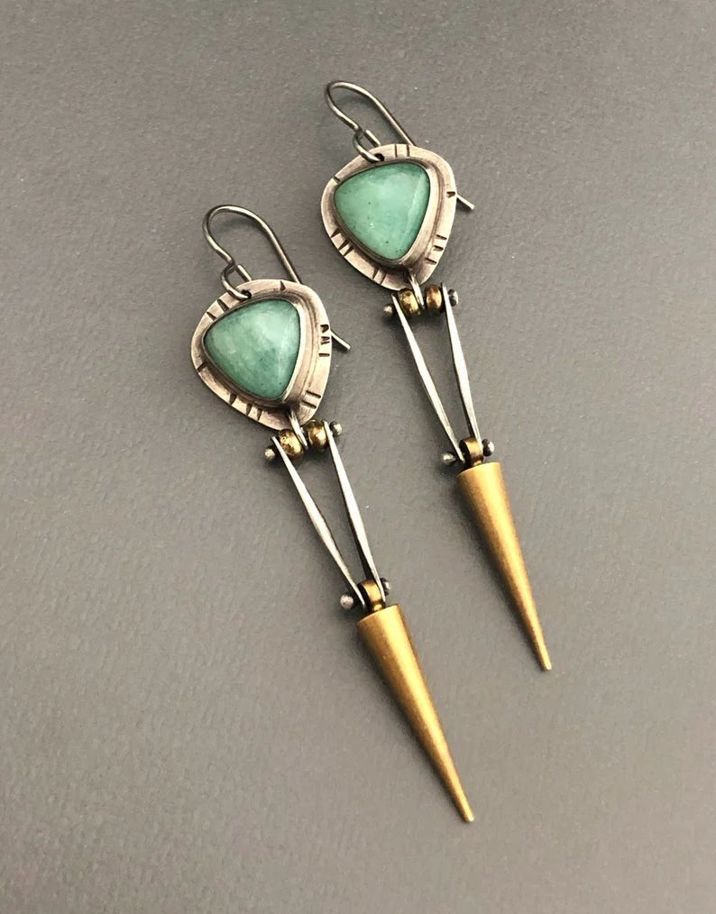 Boucles d'Oreilles Boho Chic en Pierre de Résine Verte Ethnique