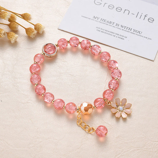 Élégant Bracelet en Pierre Rouge Orné de Fleurs de Marguerite en Or