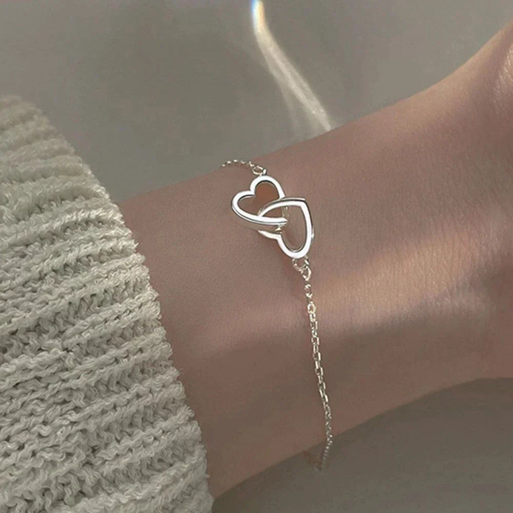 Élégant Bracelet en Argent en Forme de Cœur