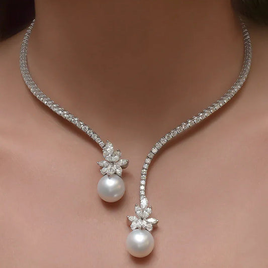 Collier élégant brillant avec perles en argent sterling