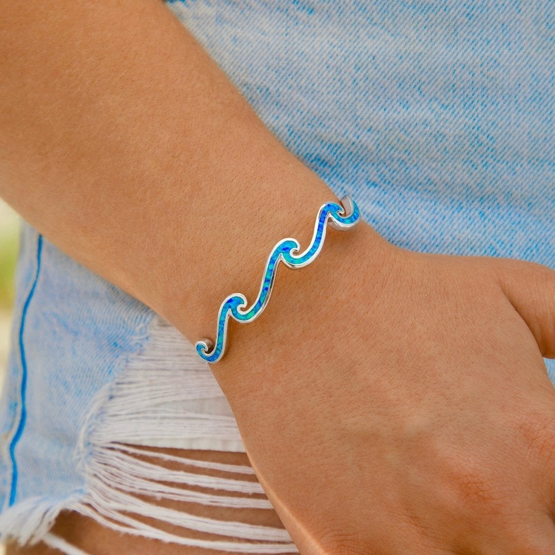 Éblouissant Bracelet Triple Vague en Opale et Argent Sterling