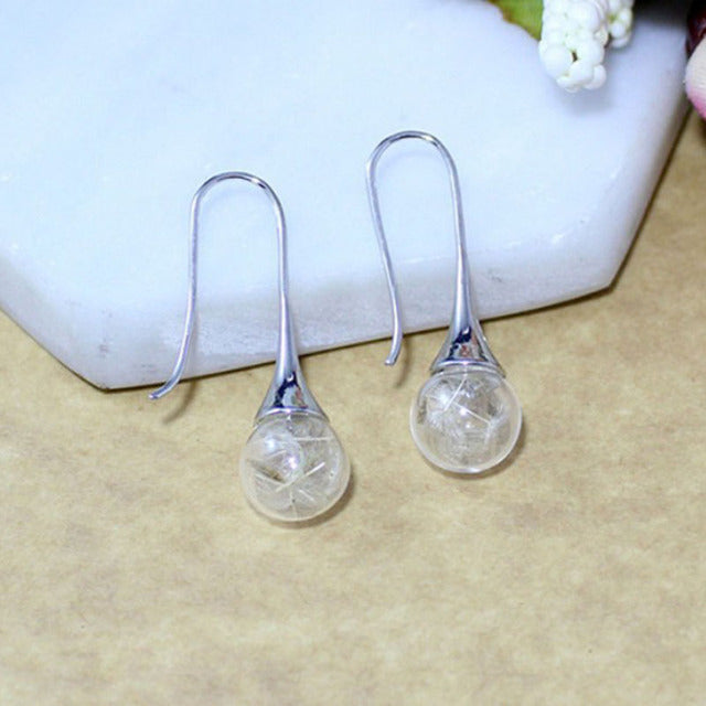 Boucles d'oreilles avec pendentif en dent de lion argenté