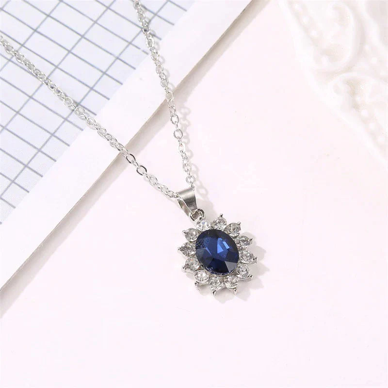 Éblouissant Ensemble de Collier et Boucles d'Oreilles en Argent avec Saphir et Zircon