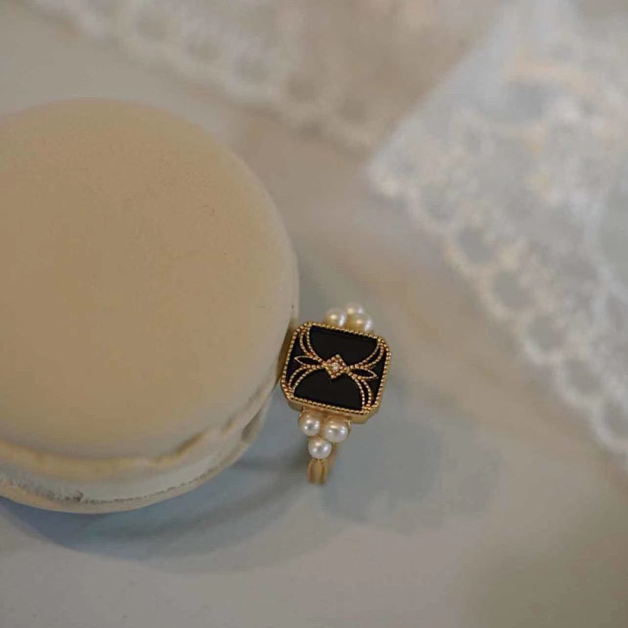 Anneau en emaille Vintage Luxus Perle