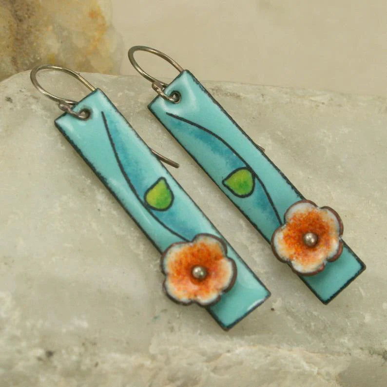 Boucles d'oreilles en email floral
