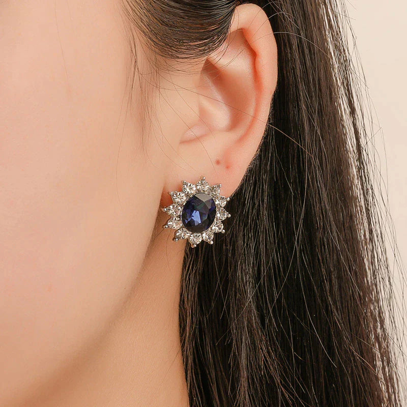 Éblouissant Ensemble de Collier et Boucles d'Oreilles en Argent avec Saphir et Zircon