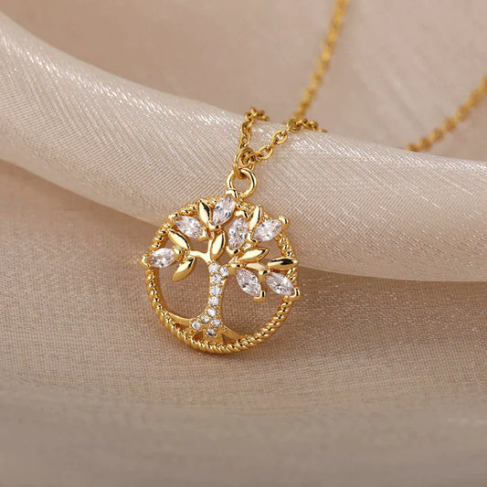 Collier arbre de vie avec zircon en or