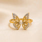 Bague Ajustable Papillon en Or Éblouissant avec Zircons Étincelants