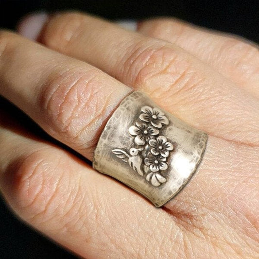 Bague Bande Large Vogel Fleur