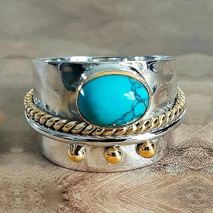 Bague large en ruban turquoise