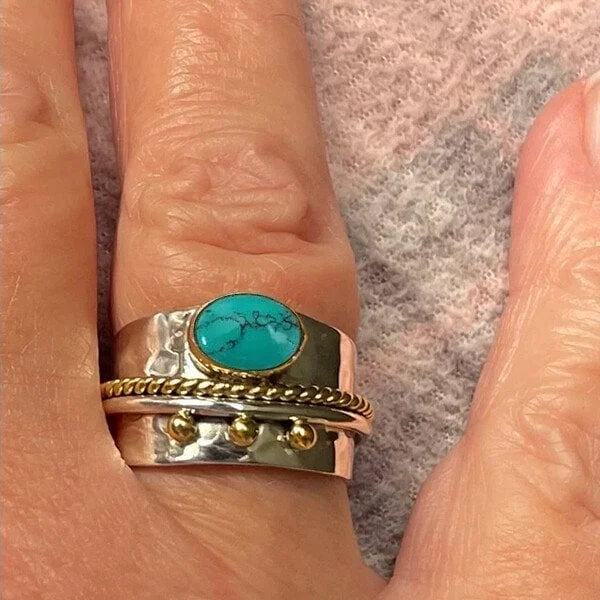 Bague large en ruban turquoise