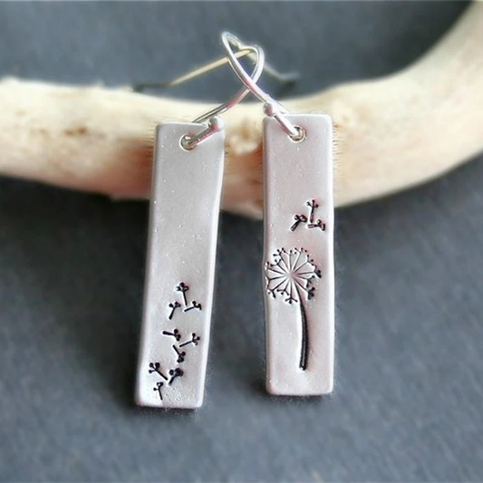 Boucles d'oreilles rectangulaires Dent-de-lion en argent