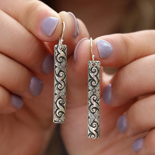 Boucles d'oreilles bohèmes rectangulaires en argent sterling
