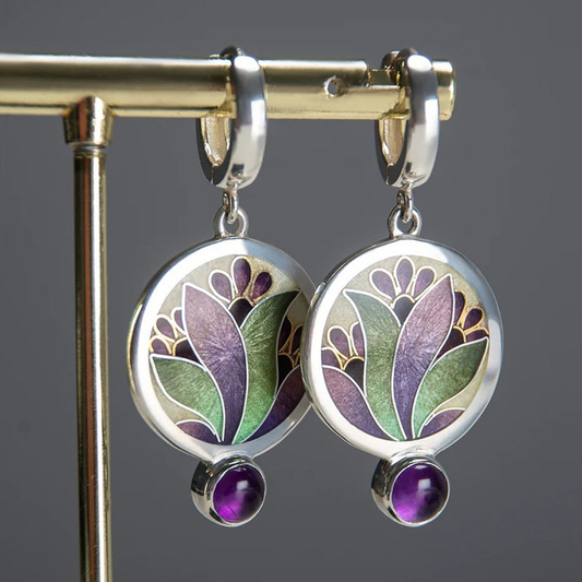 Boucles d'oreilles boho avec cristaux violets en argent sterling