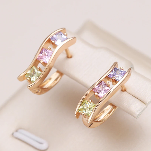 Boucles d'oreilles multicolores en or avec zirconium