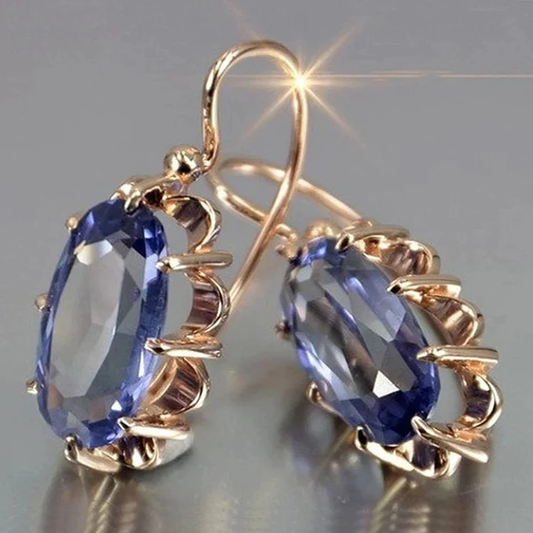 Boucles d'oreilles en cristal vintage or bleu