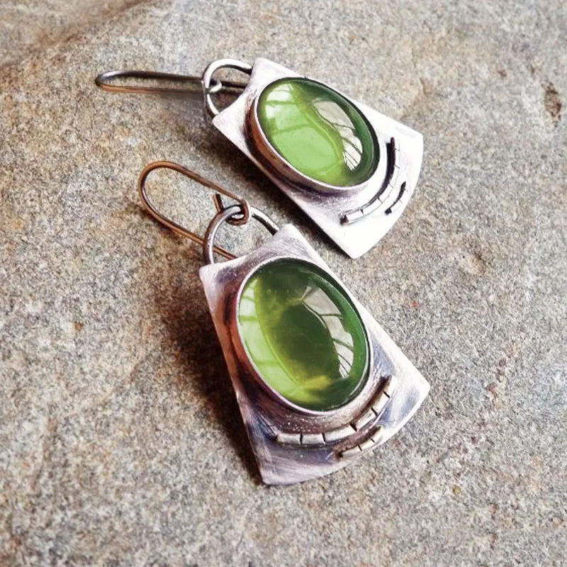 Boucles d'oreilles vintage vertes en argent