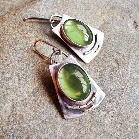 Boucles d'oreilles vintage vertes en argent