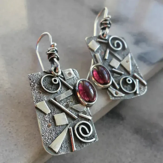 Boucles d'oreilles vintage rectangulaires rougees