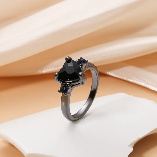 Bague Cœur Noir en Argent
